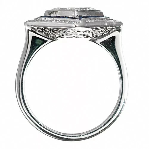 Art Deco 2.3Ct Lab Created Diamond & Sapphire 14K White Gold FN Engagement Ring