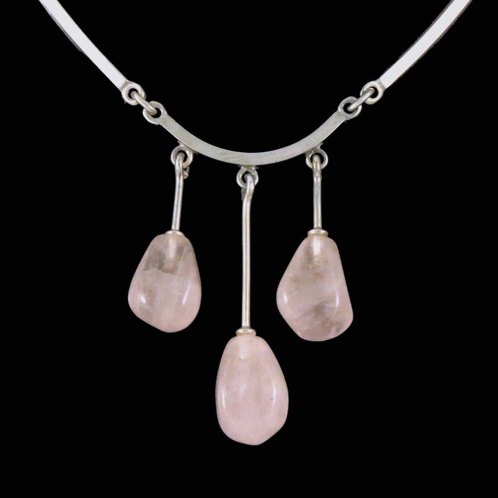 N.E. From – Denmark. Sterling Silver Necklace with Rose Quartz. 1960s.