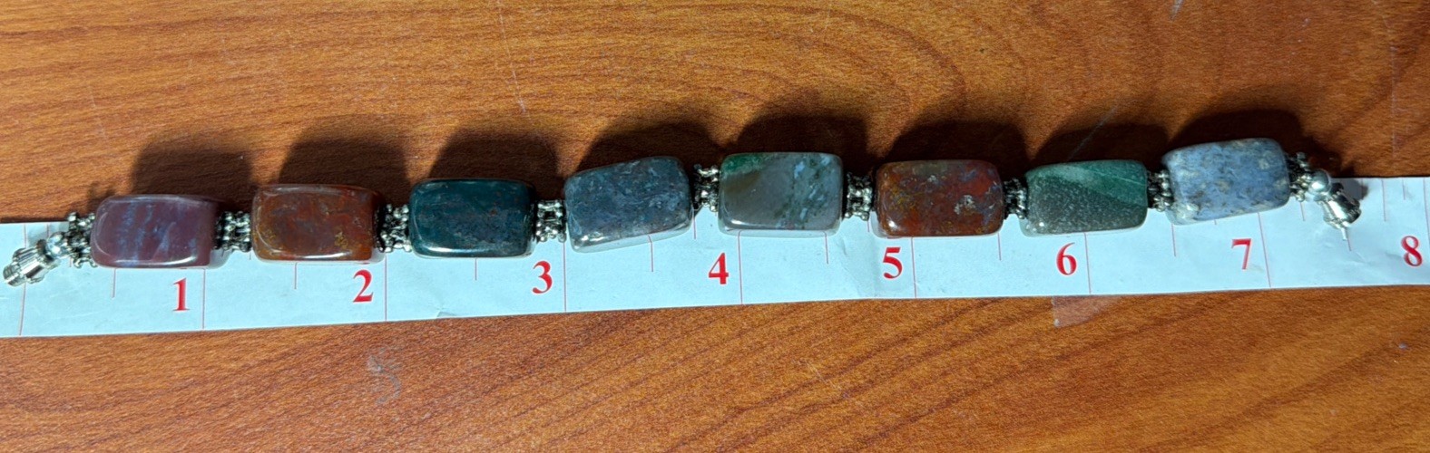 Multi Gemstone Bloodstone Quartz and Agate 7.5 Inch Bracelet