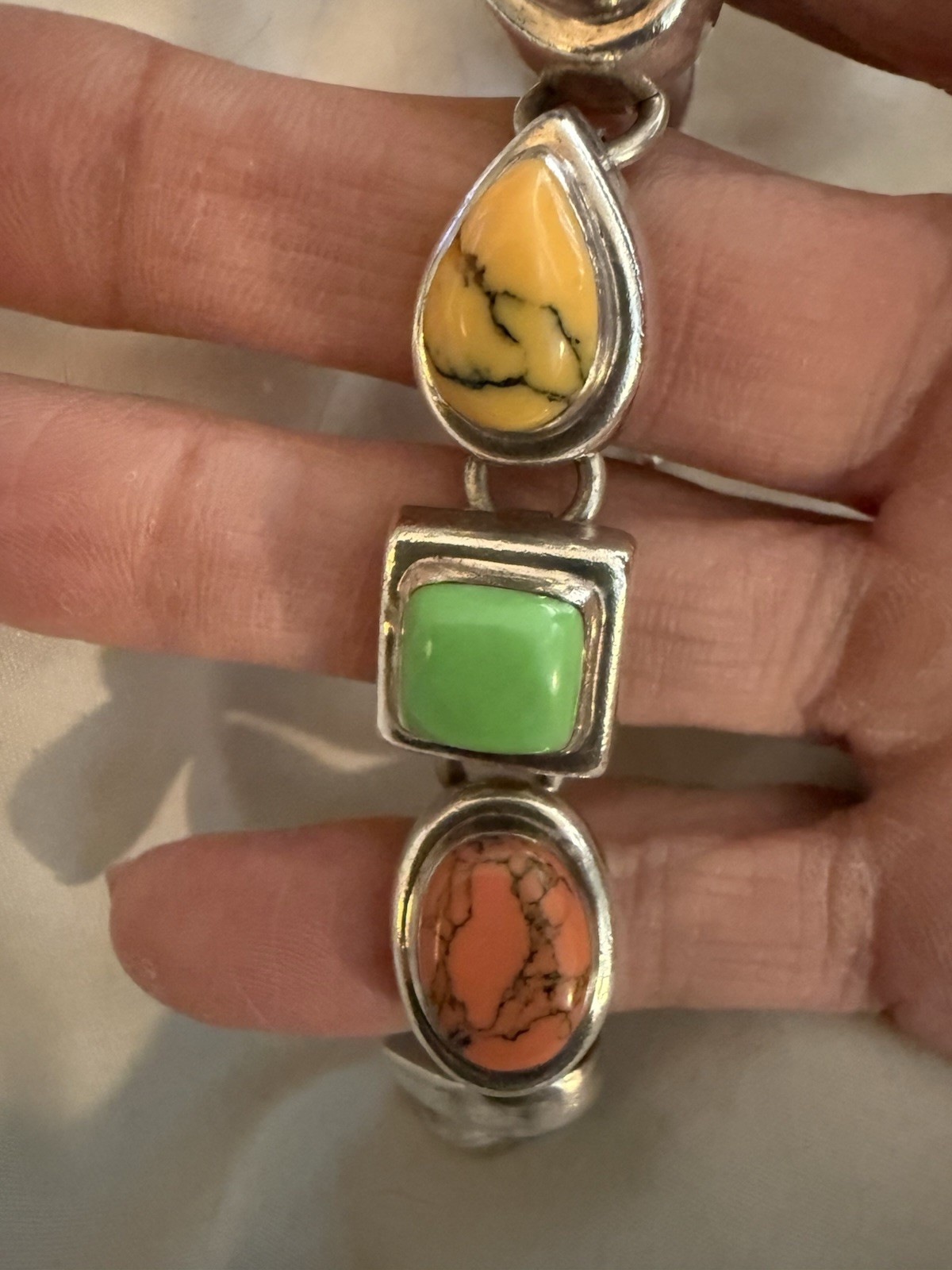 VTG Mexico 925 Multi Stone Toggle Bracelet 7.25in 49Grams