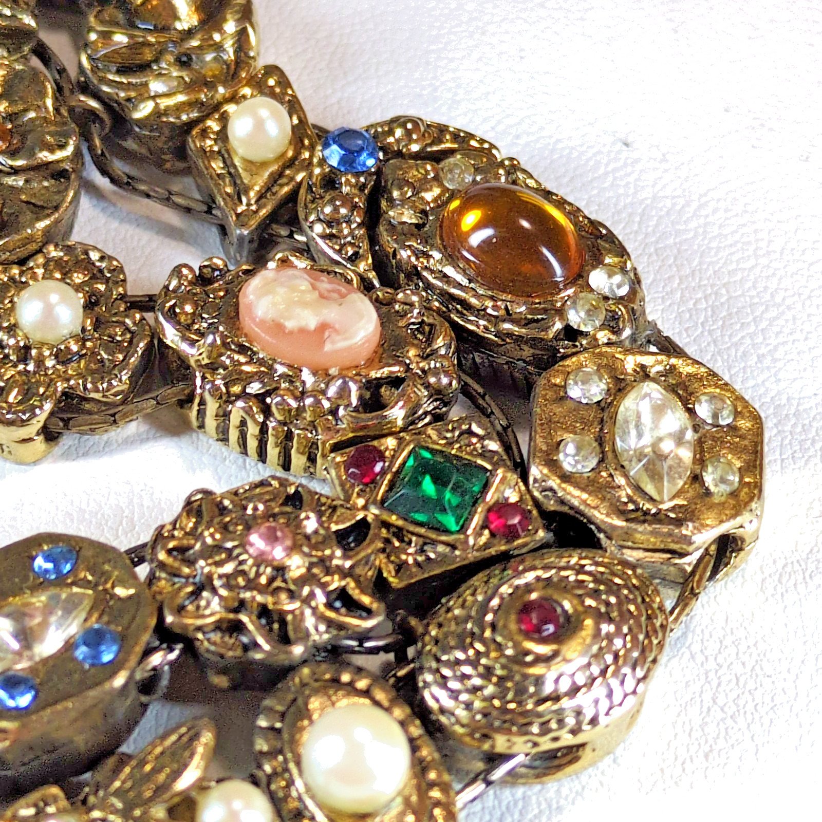 GOLDETTE NY Double Strand Slide Charm Bracelet Victorian Revival Rhinestone VTG