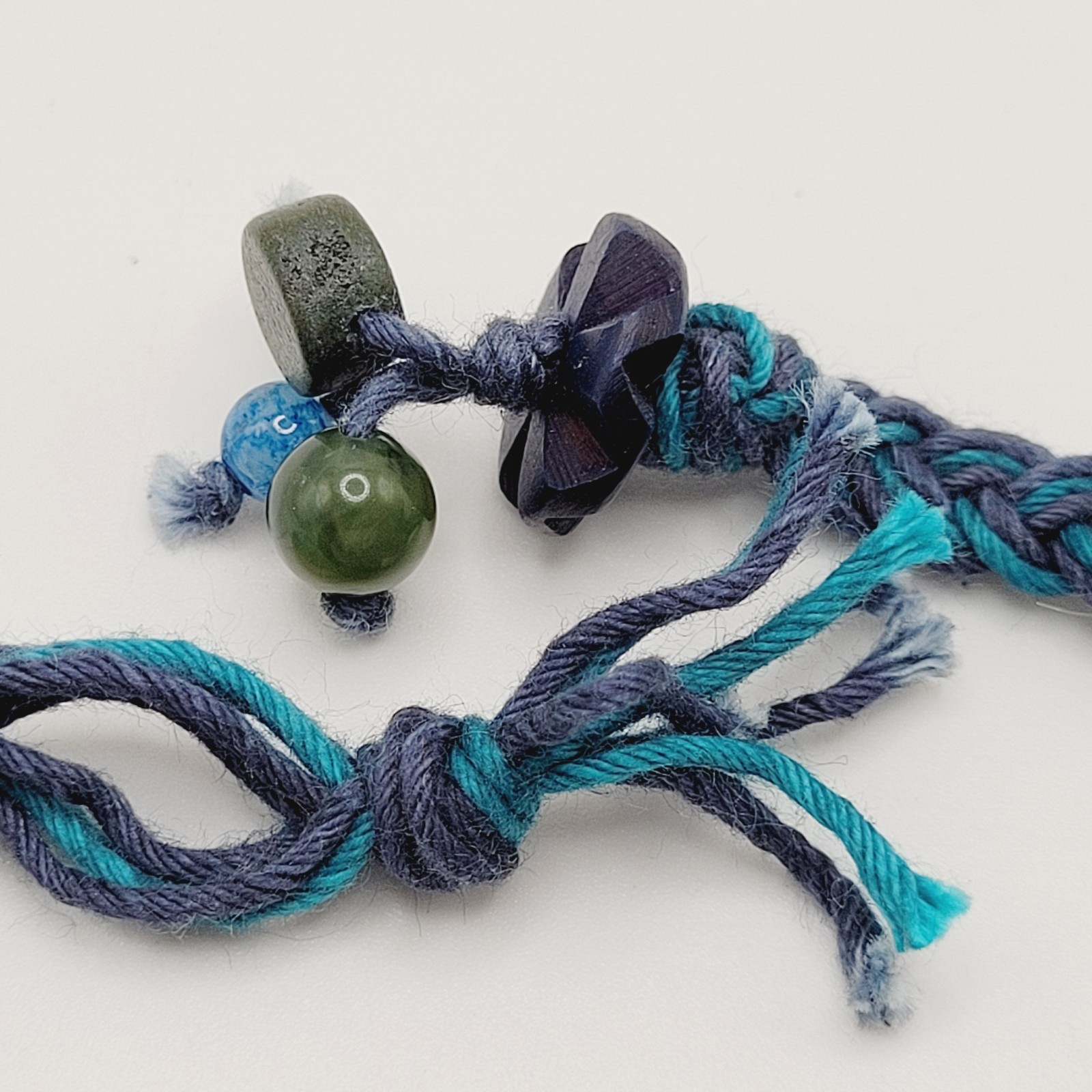Eclectic Artsy Artisan Braided Cotton Mixed Material Beaded Vintage Necklace