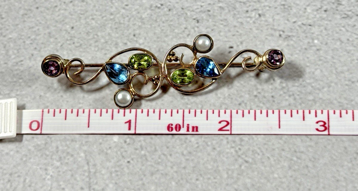 Vintage .925 Sterling Silver Pearl and Multi Stone Pin/Brooch