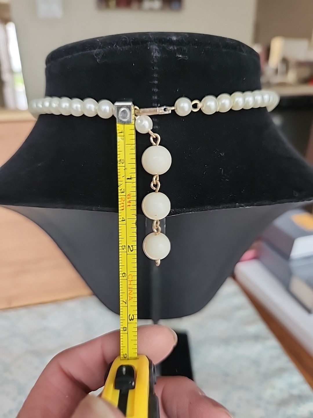 MCM Vintage Faux Pearl Tie Necktie Necklace Hong Kong 18″ Handmade Off White