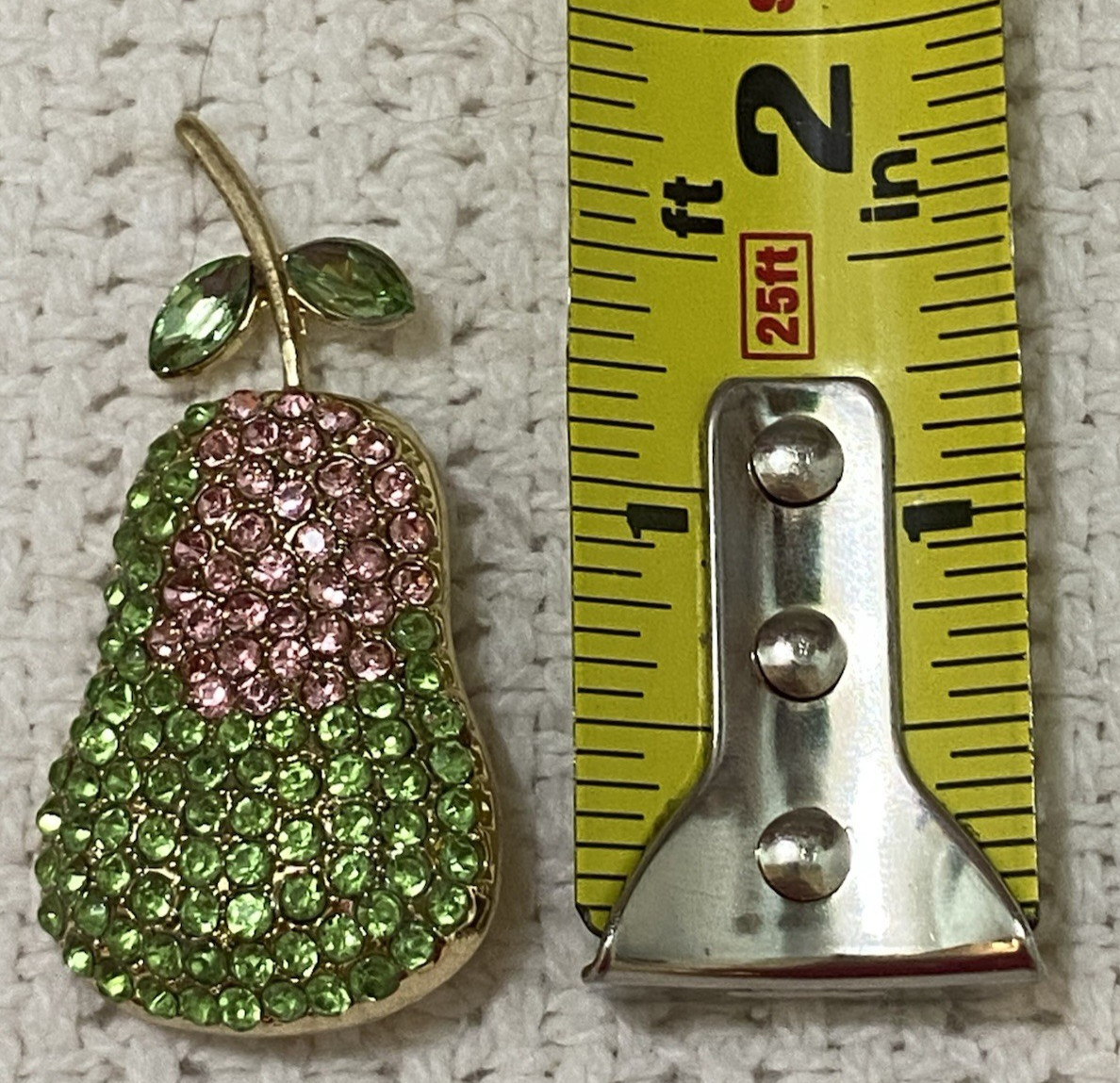Vintage Pear Shape Pink And Green Rhinestone Gold Tone Brooch