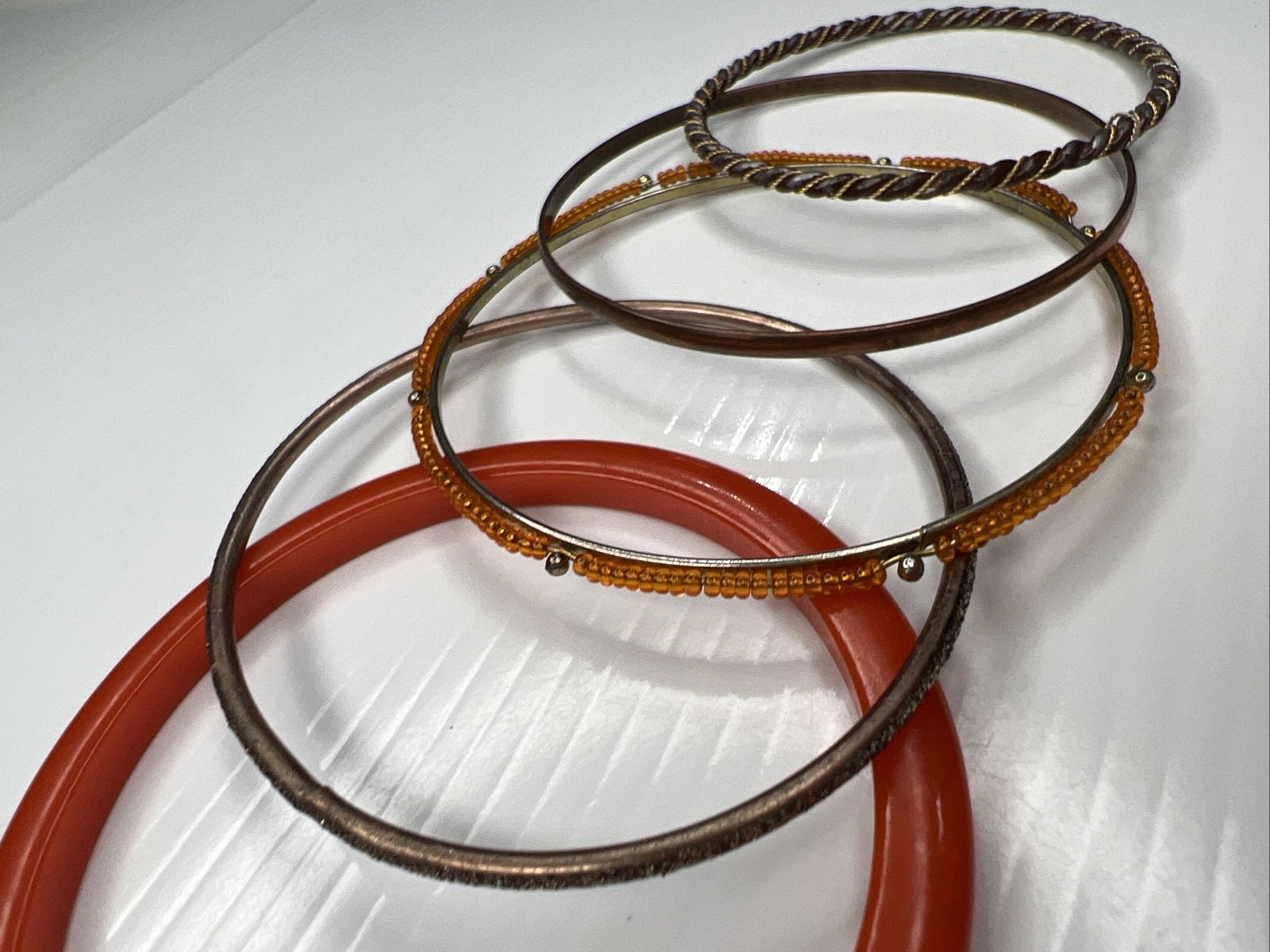 H1 Lot Orange Multicolor bangles Resin Metal Boho Hippie Glam Retro bracelets
