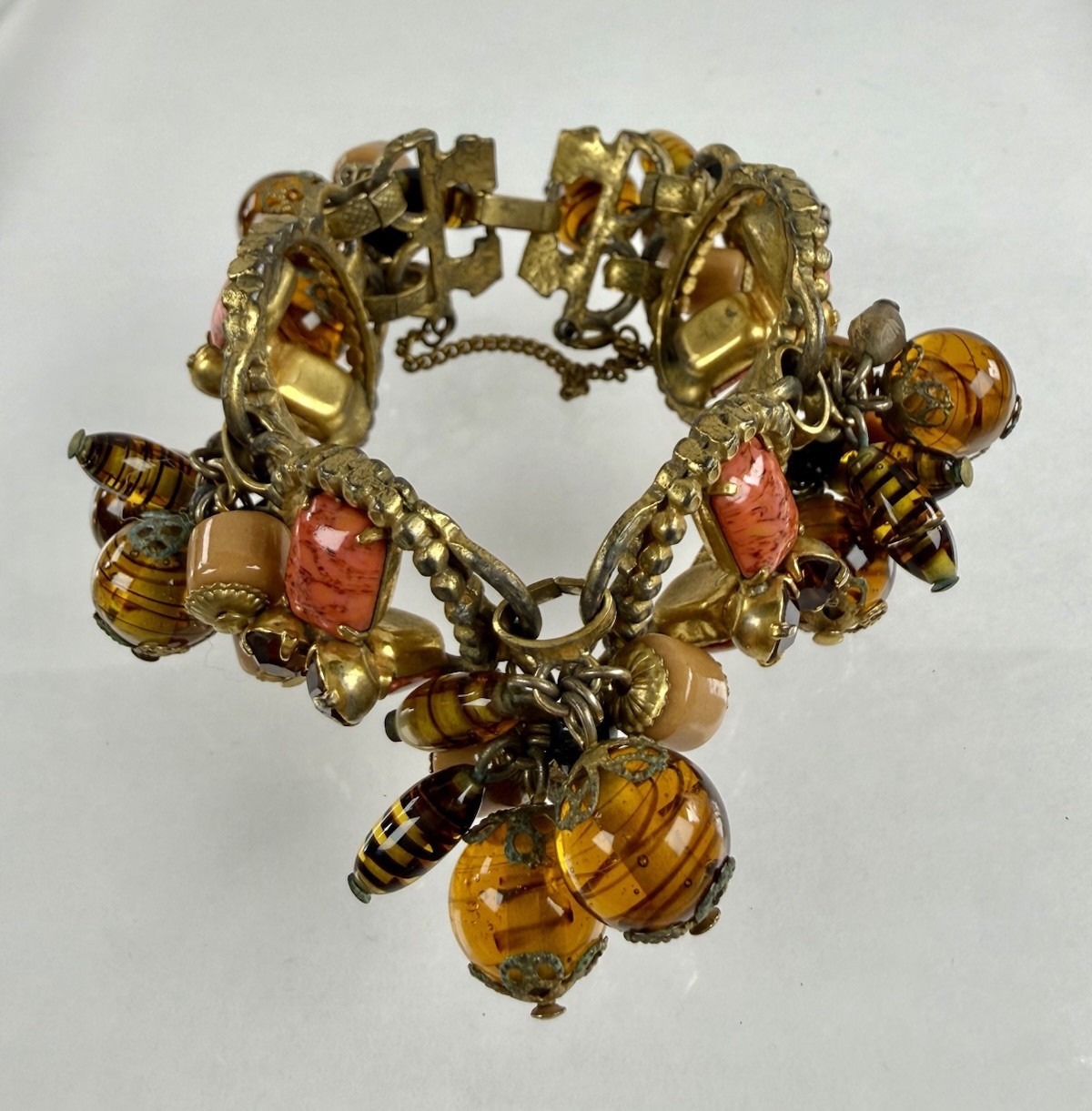 Vtg Cha Cha Beaded Bracelet Expansion Band Burgundy, Red & Silver Tone 6”