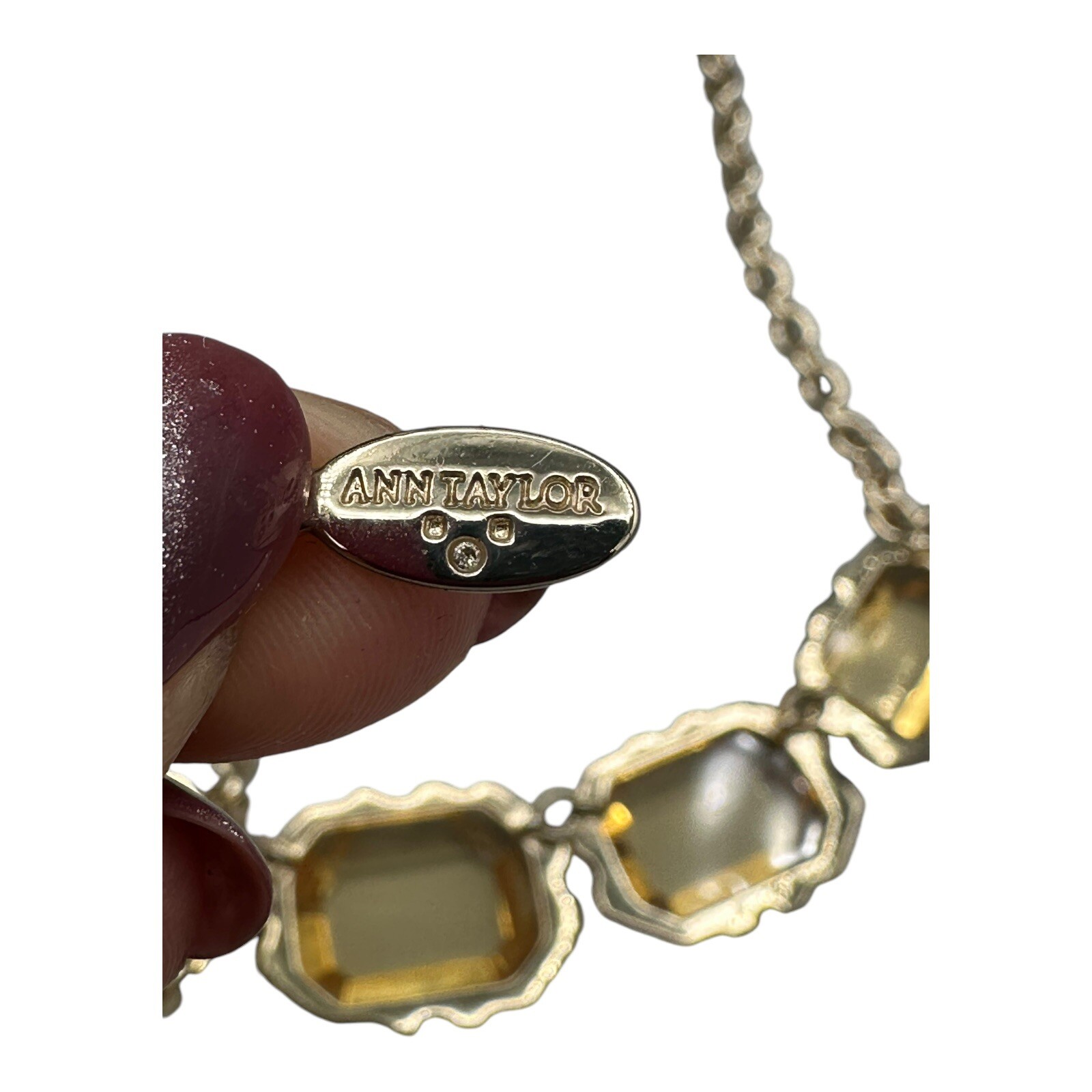 Anne Klein Statement Necklace Gold Tone Whiskey Topaz Yellow Clear Crystal Stone