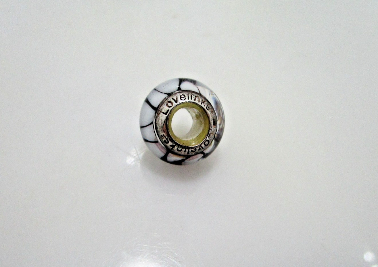 Lovelinks Murano Glass Purple White Zig Zag Charm Only for Bracelet 925