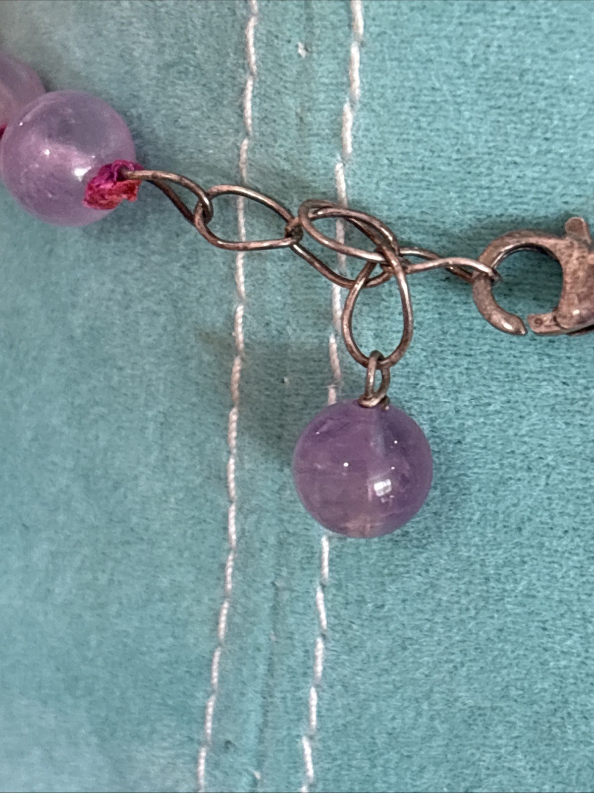 Vintage Chinese Export Sterling Silver Clasp Hand Knotted Amethyst Necklace 20″