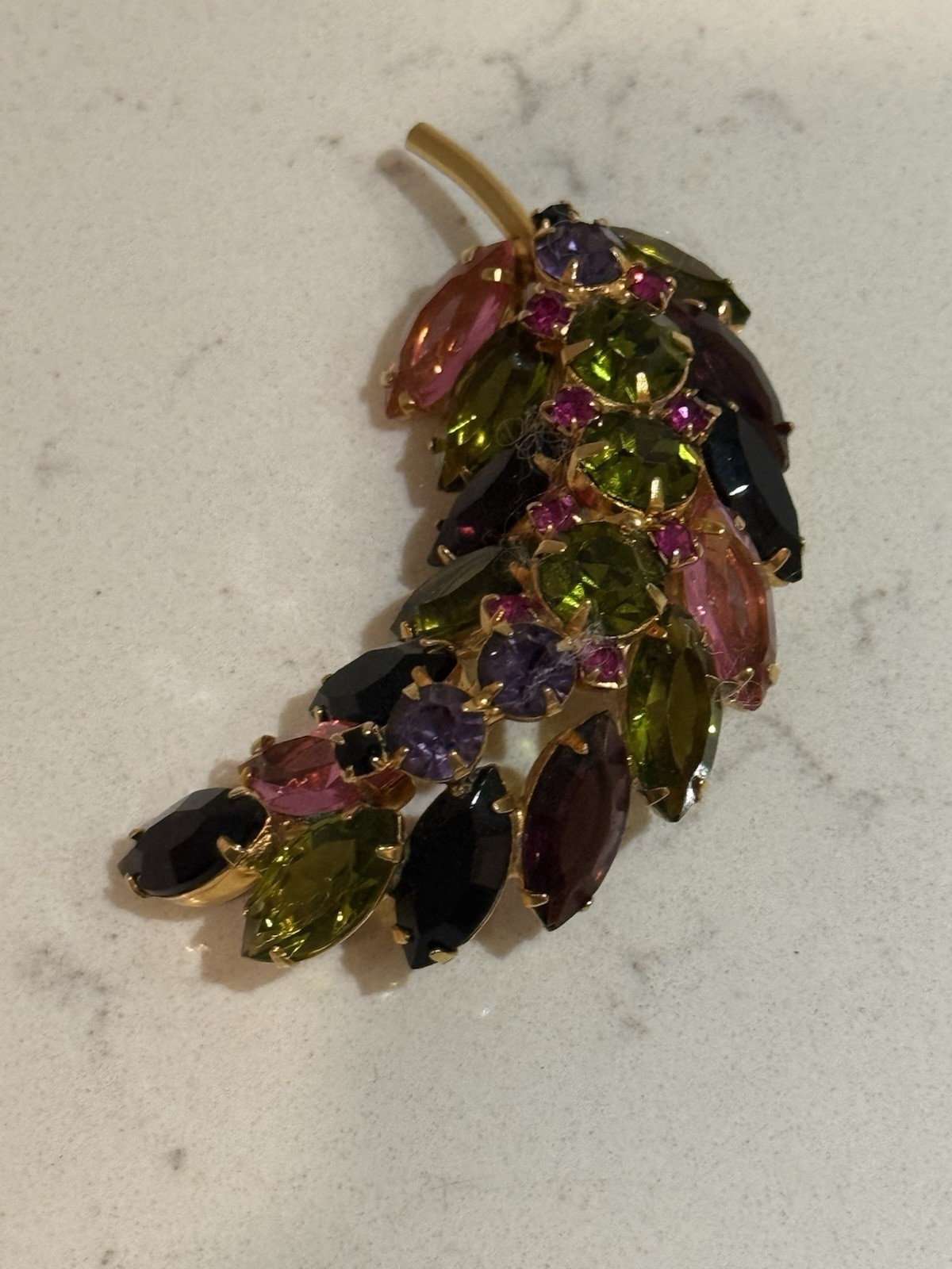 Vintage Juliana D&E Rhinestone Brooch Spring Watermelon Stunning Leaf Brooch Pin
