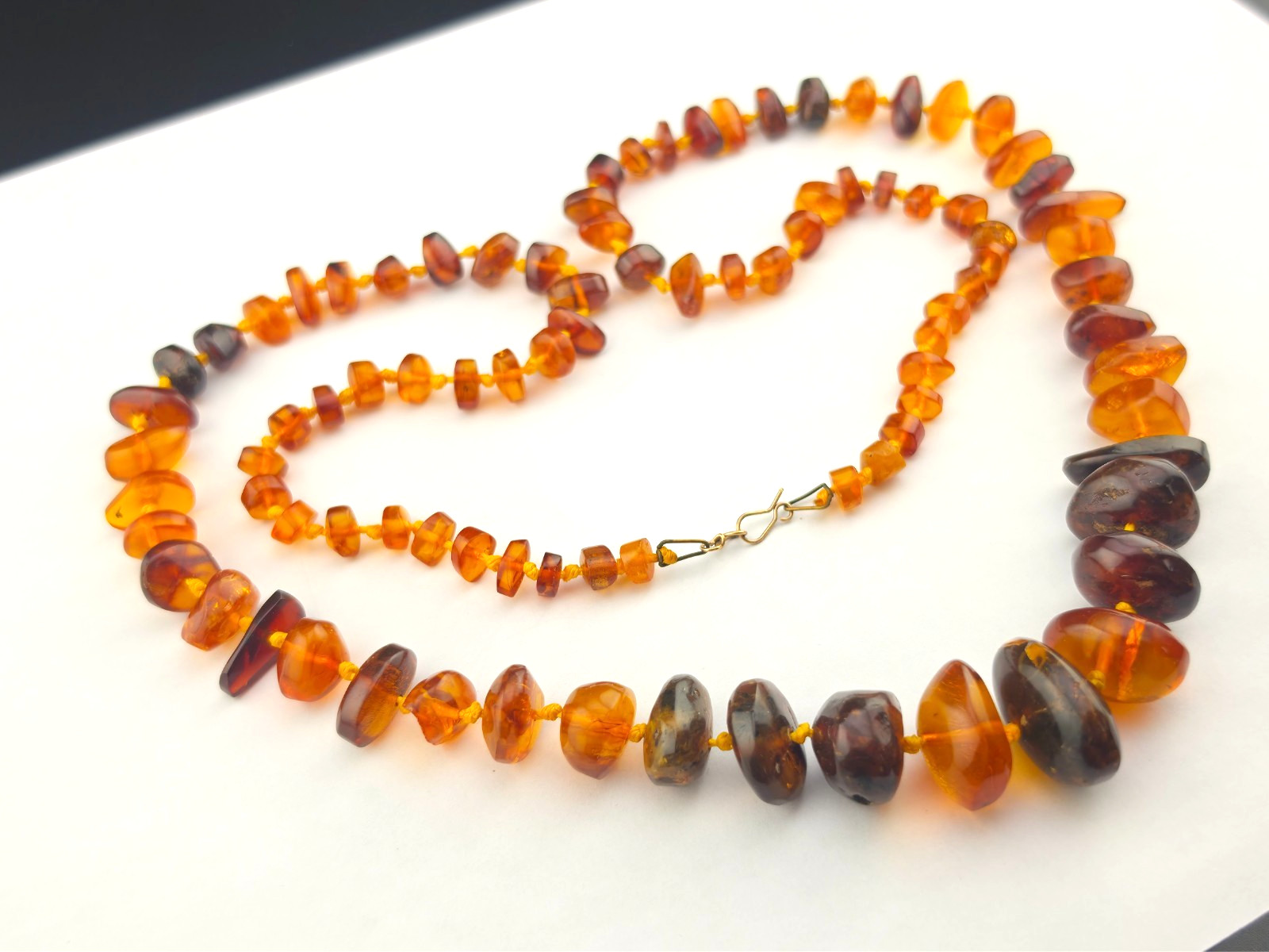 Victorian Natual Baltic Honey Amber Nugget Hand Knotted Graduated Beads Necklace