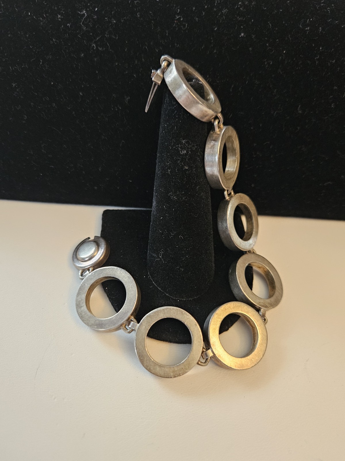 VINTAGE N.E. FROM MODERNIST STERLING SILVER CIRCLE LINK BRACELET 7″ DENMARK