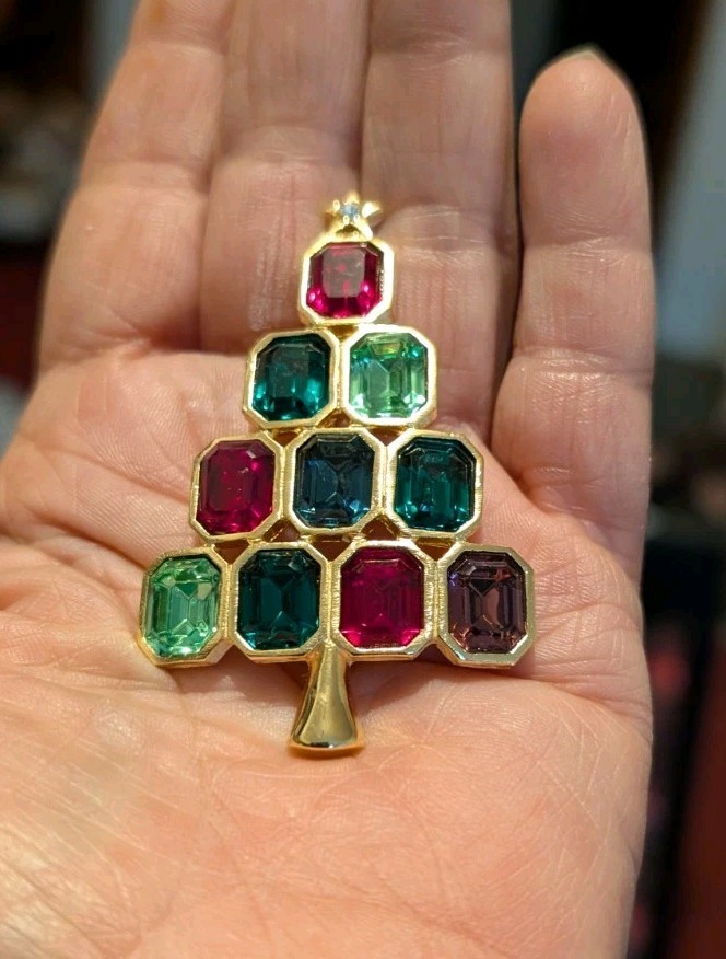 LIA mixed colors Christmas tree brooch nos