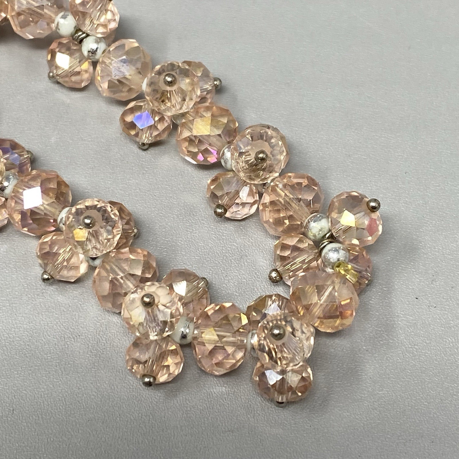 VTG Pink Glass Bead Cluster Bracelet Stretch Fire Polished AB Coated Retro 6.5″