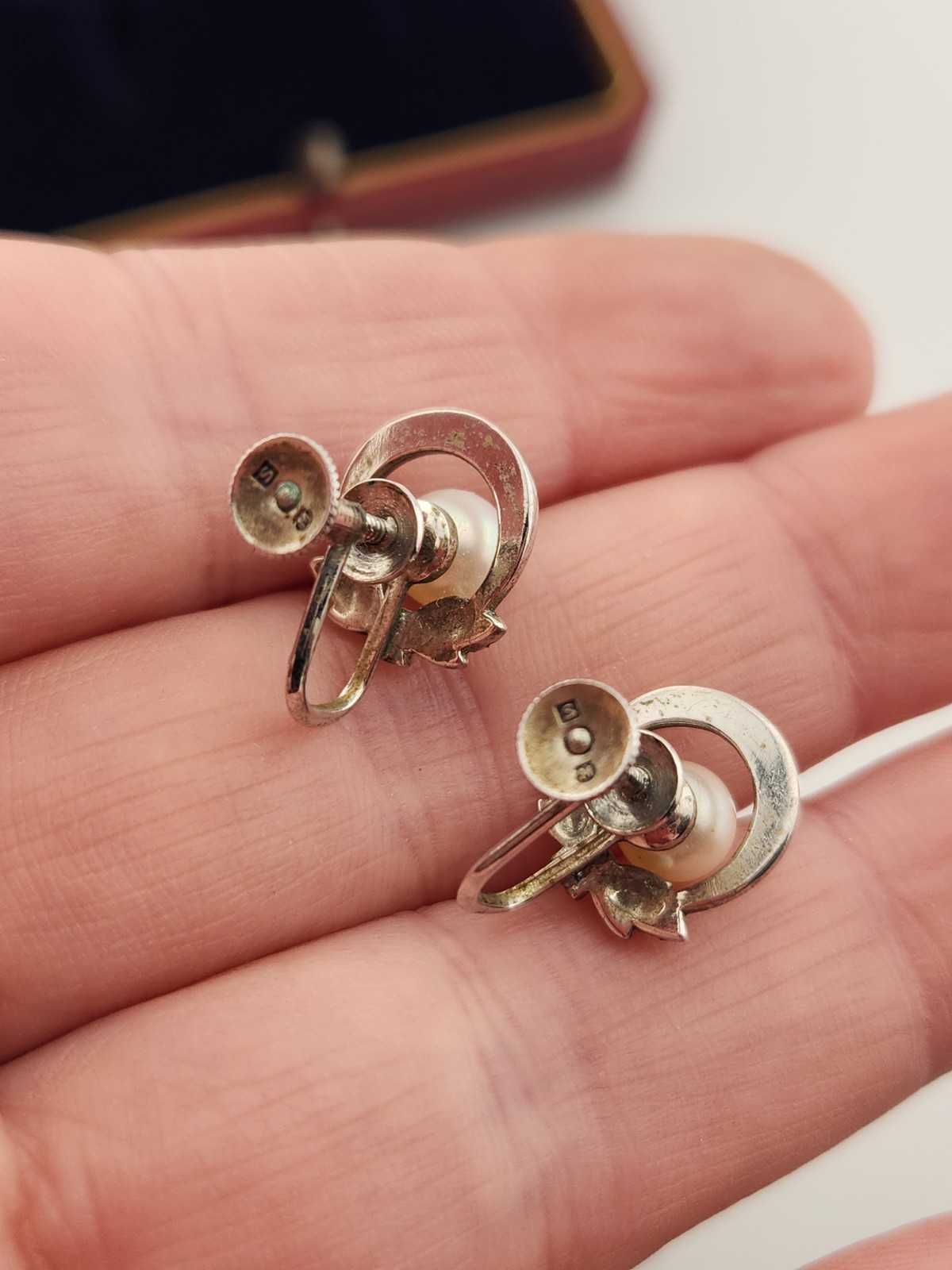 Vintage Mikimoto Pearl Earrings Sterling Silver M S Mark With Box Stunning Gift