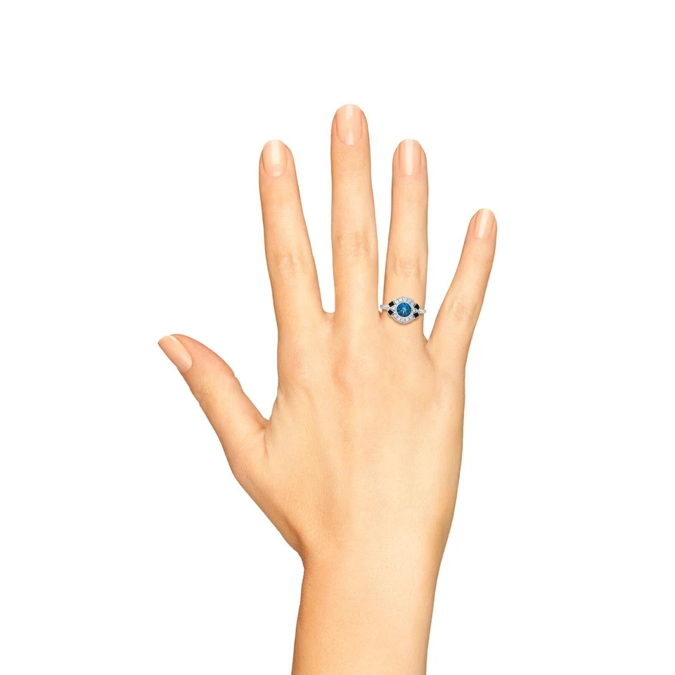 Art Deco Style Lab-Created Diamond & Sapphire Anniversary 14K White Gold FN Ring