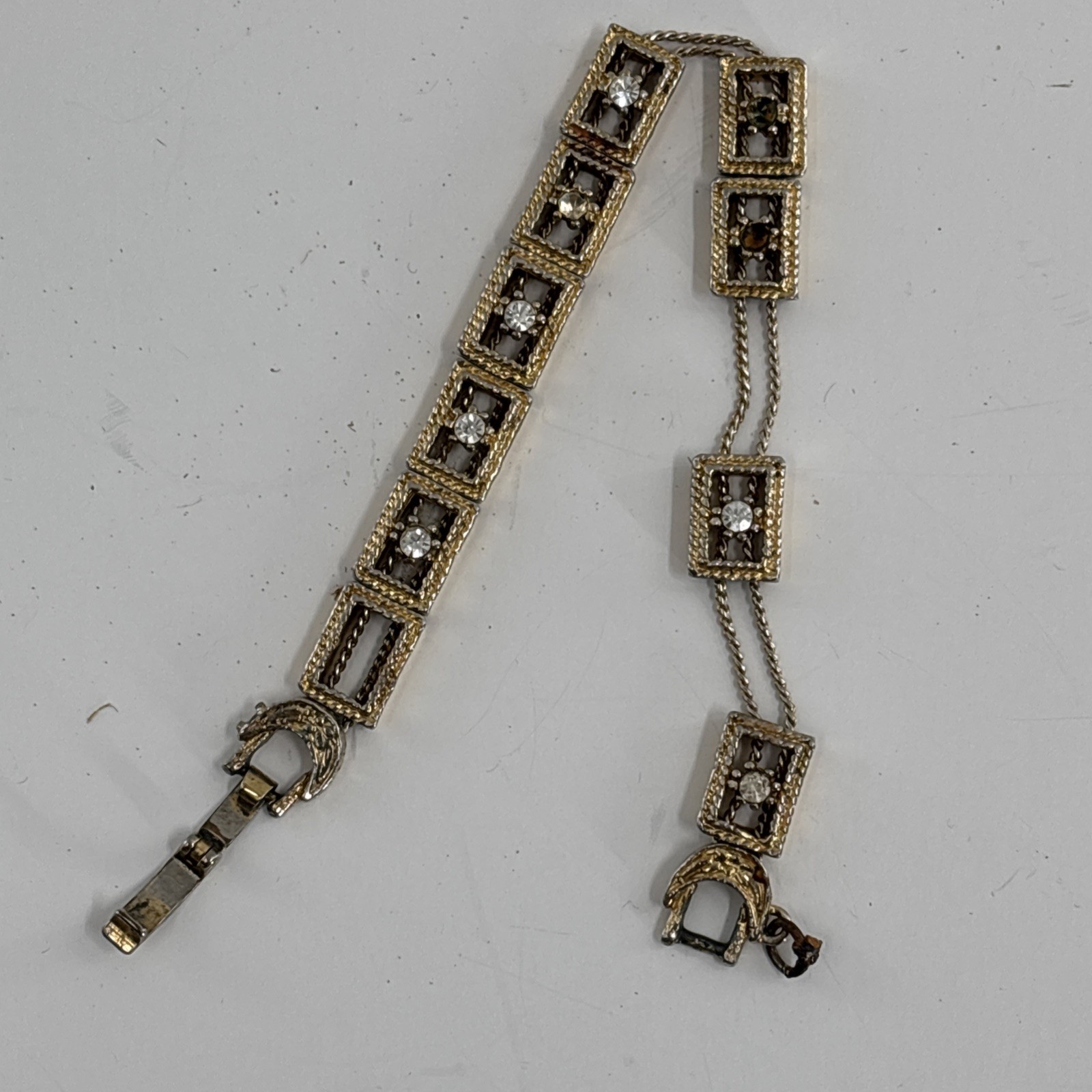 Vintage Gold Tone Victorian Slide Charm Bracelet Gold Tone Missing Rhinestones
