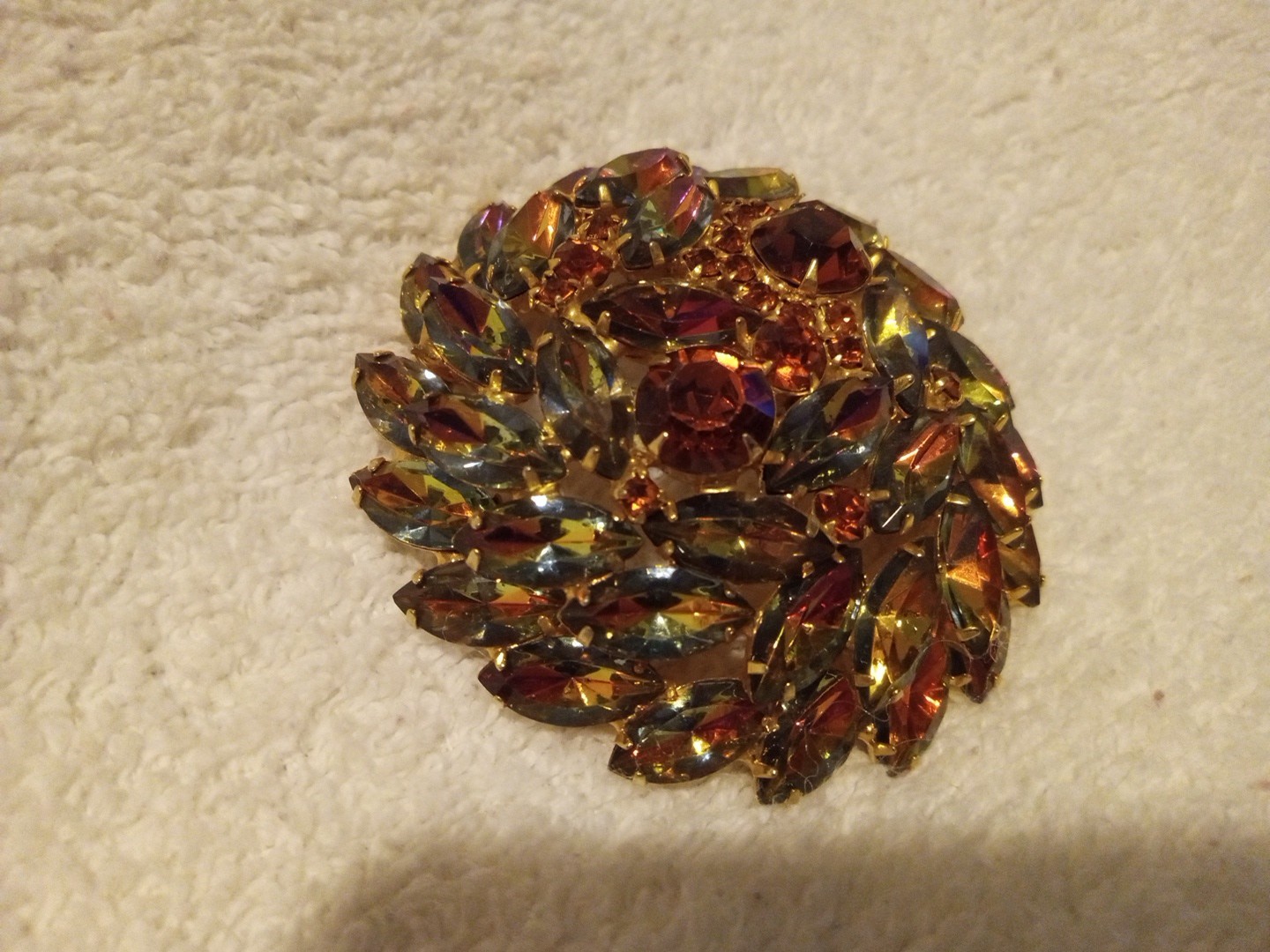 Vintage High End Gold Tone Fall Colored Domed Brooch 2 3/4 In Just Gorgeous!