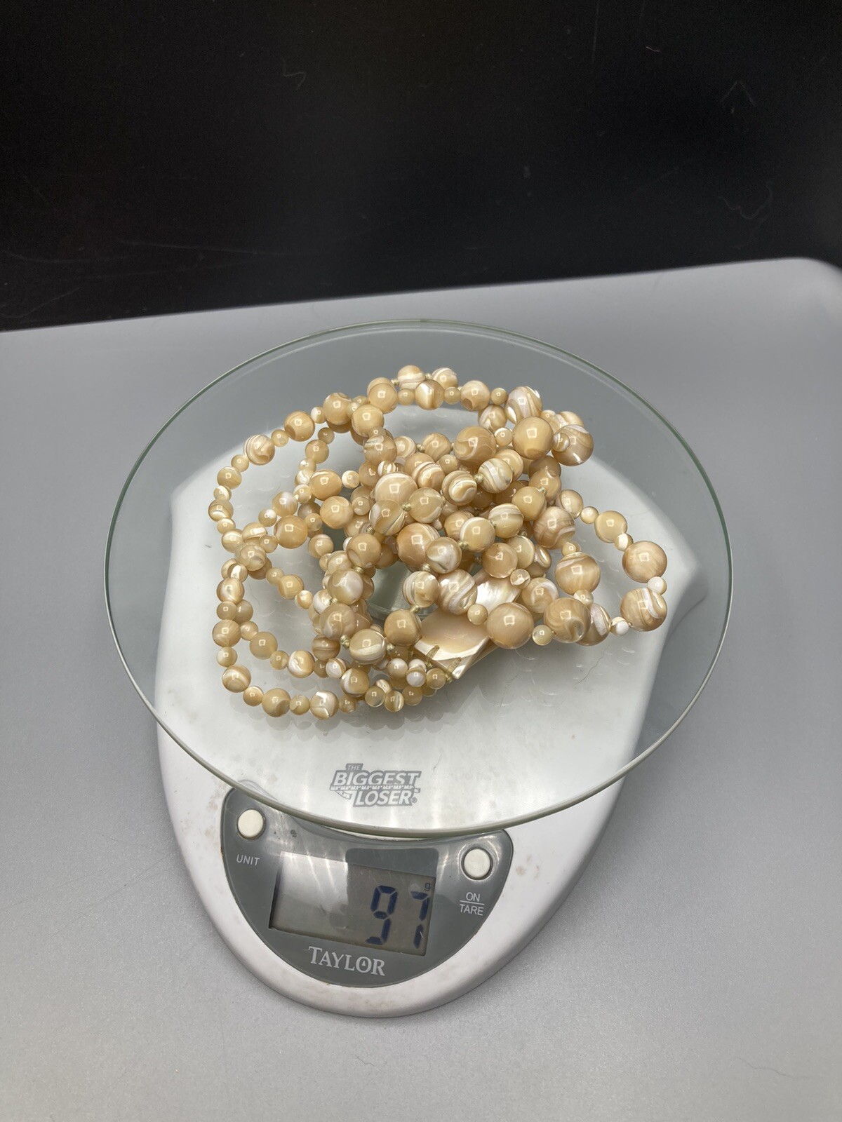 Mother of Pearl Necklace 3 Strand VTG Hand Knotted No Clasp 28.5in 97g 2” Drop