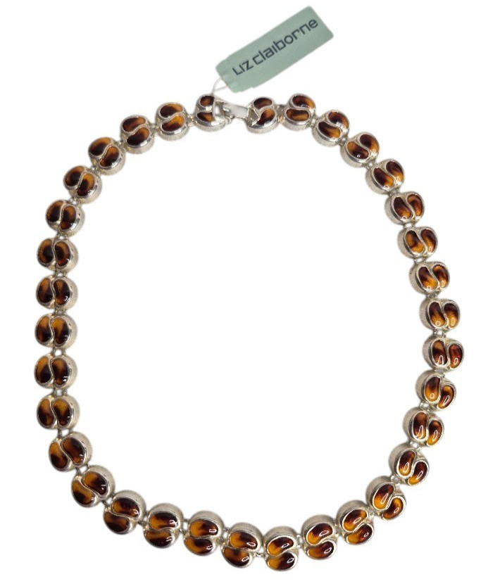 VTG 3pc Necklace, Bracelet & Earrings Liz Claiborne Faux Amber Resin Japan New
