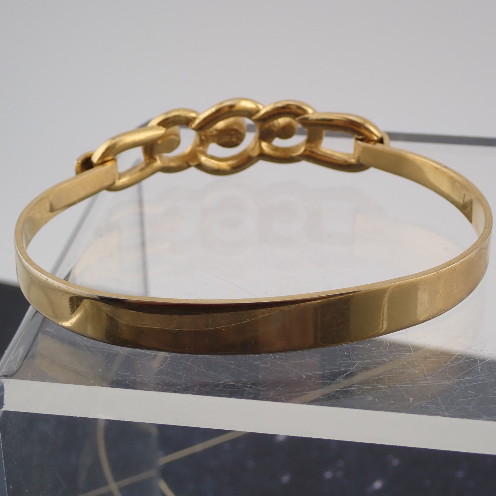 Vintage Crown Trifari Gold Silver Tone 6 1/4″ Petite Tension Bangle Bracelet