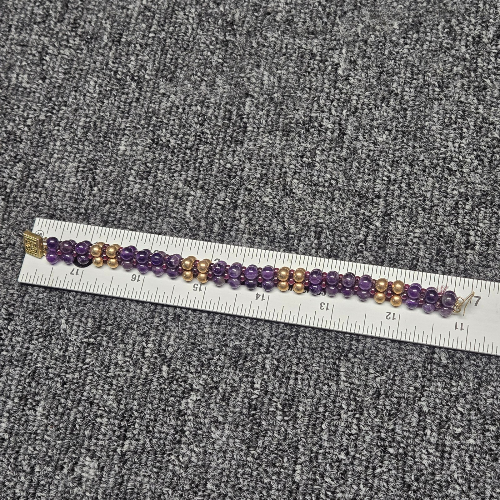 Vintage Purple Gold Bead Necklace Bracelet Set Multi-Strand Jewelry Lot