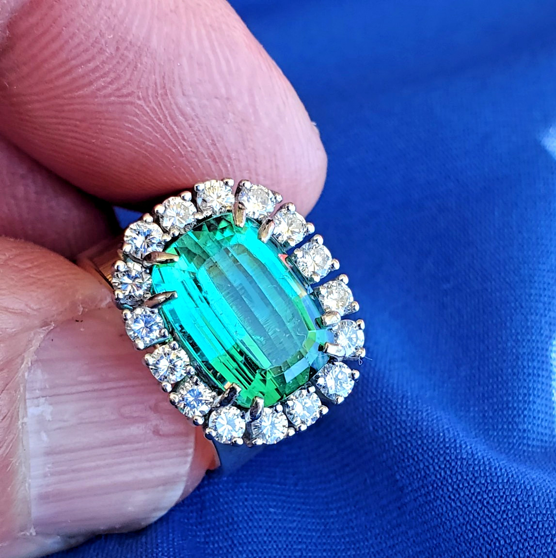EARTH MINED Sea foam Blue Green PARAIBA Tourmaline DIAMOND Designer Deco Ring