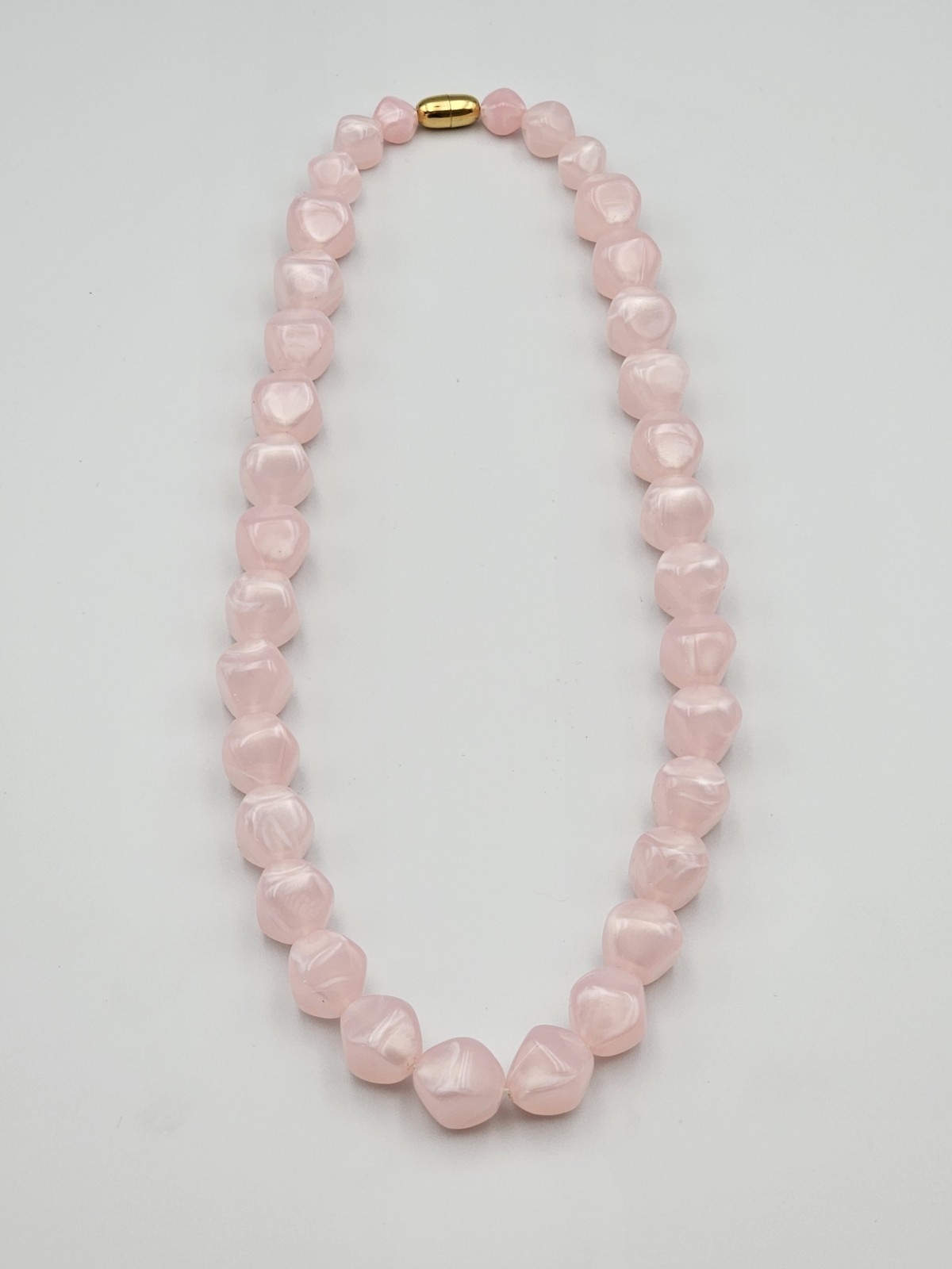 Vintage Pink Glass Necklace Diamond Shape Beads Gold Tone Screw Clasp 20 Inches