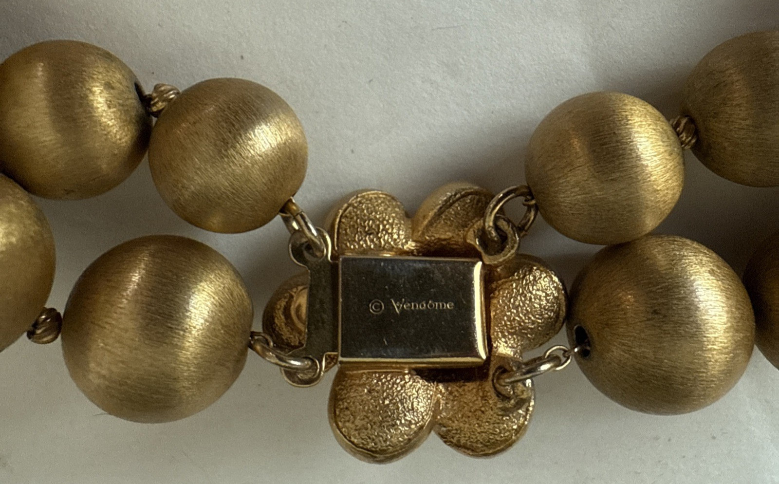 VENDOME Double Strand Gold Tone Beaded Necklace Satin Finish Signed