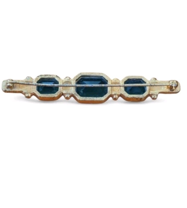 SWAROVSKI VINTAGE SIGNED RARE Elegant Gold and Green Gemstone Bar Brooch