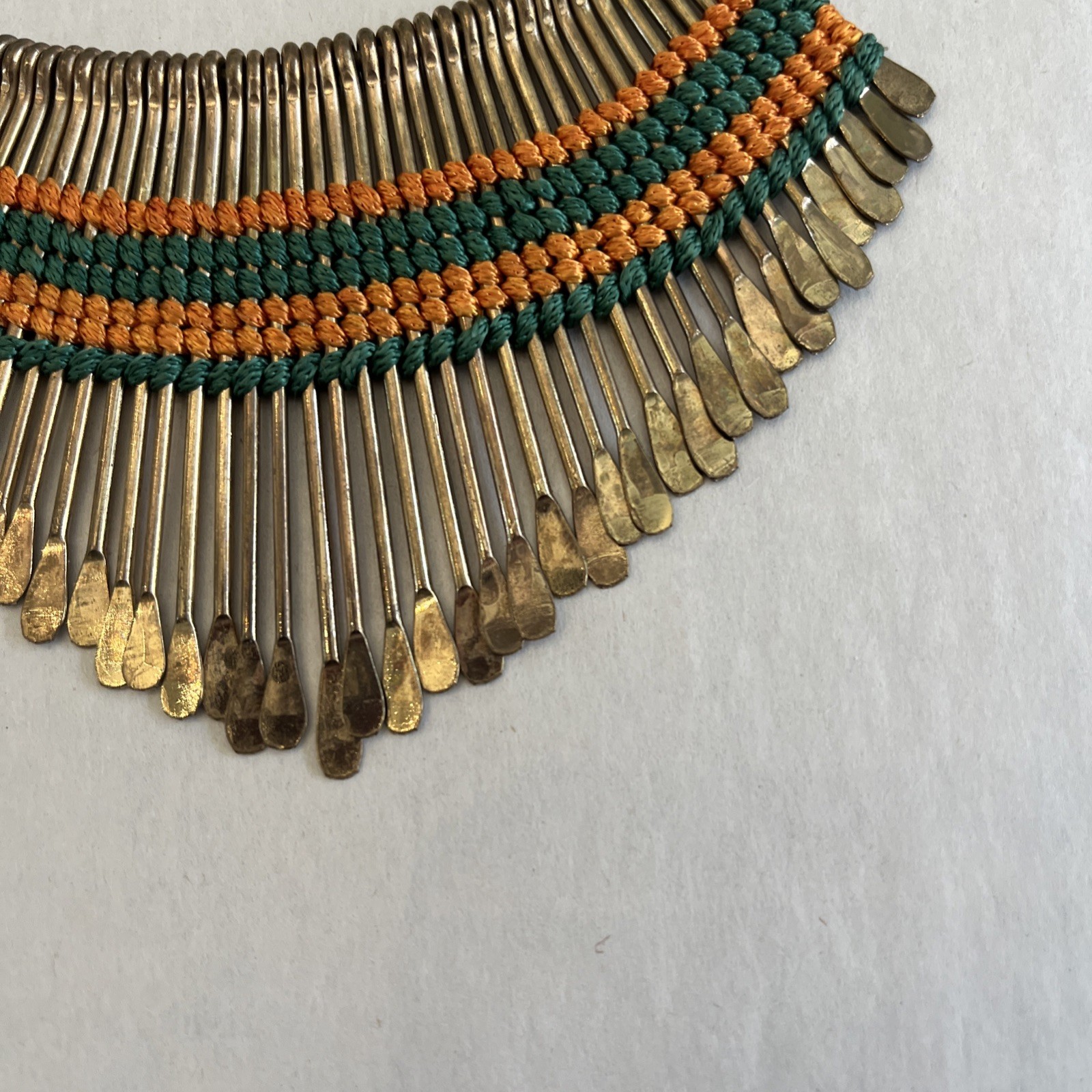 Vintage Fringe Statement Necklace Collar Bib Choker Beaded Bright Colors Patina