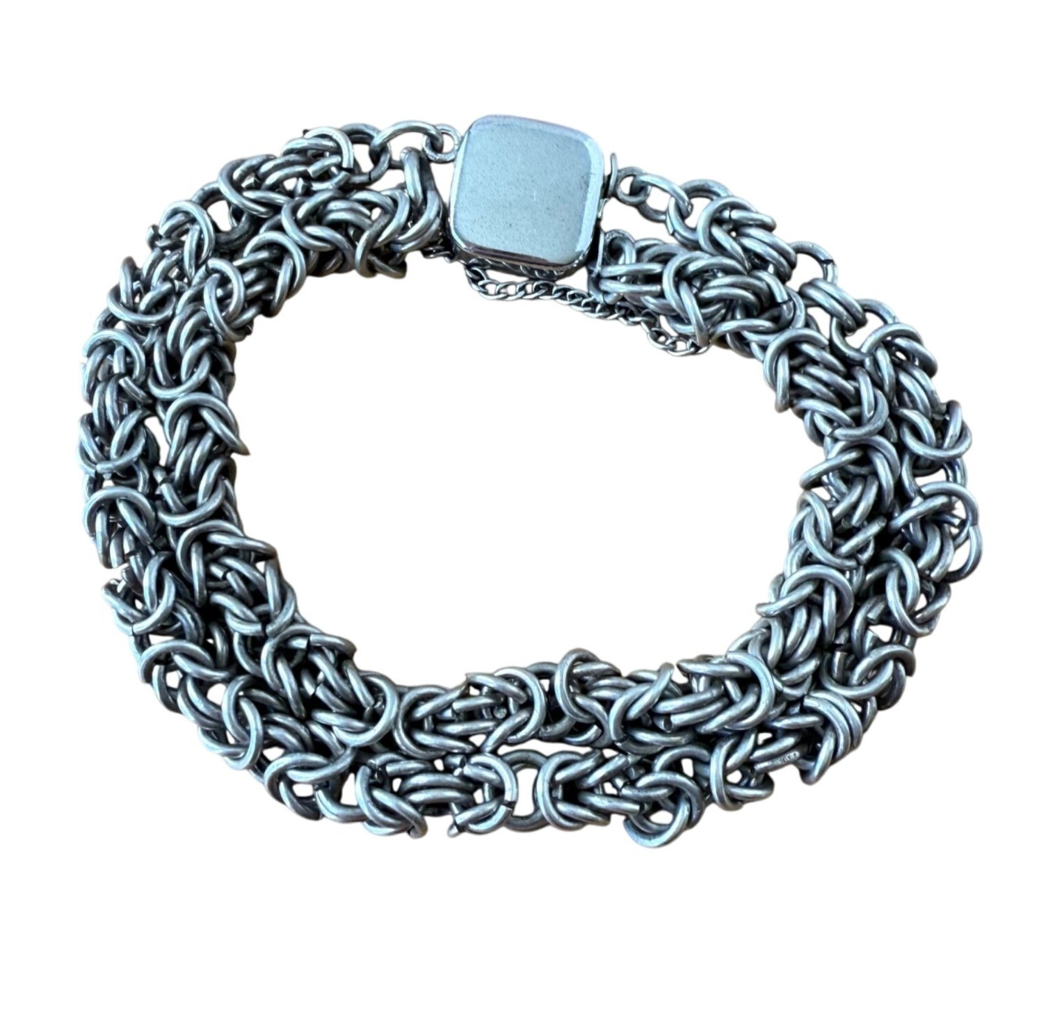 Vintage Sterling Silver Double Byzantine Bracelet With Clasp safety Chain