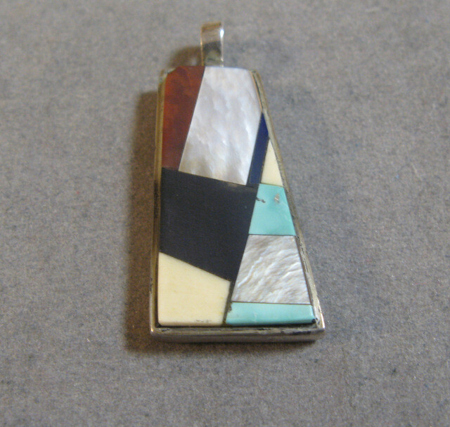 Vintage Southwestern Inlay Sterling Silver Pendant