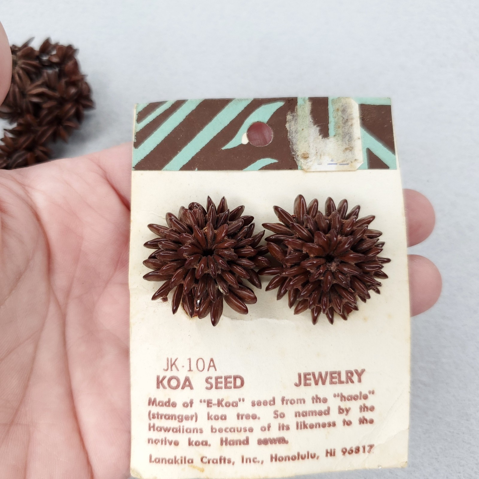 Vintage Koa Seed Necklace Earring Set Brown Long Lei Hawaii Boho Tiki 50″
