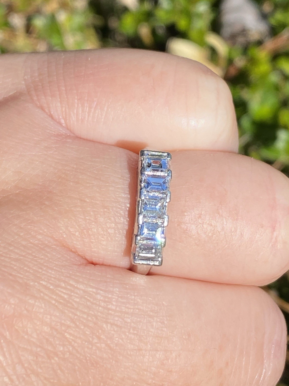 Estate Platinum 0.93TCW VS/F Quality Natural Emerald Diamonds Five Stone Ring