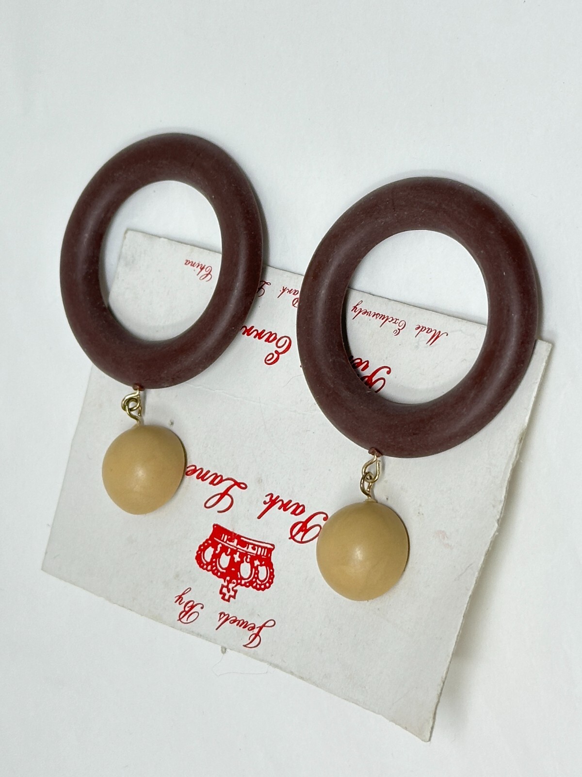 Jewels by PARK LANE Goldtone Tan Brown Plastic 2.75″ Drop Dangle Earrings