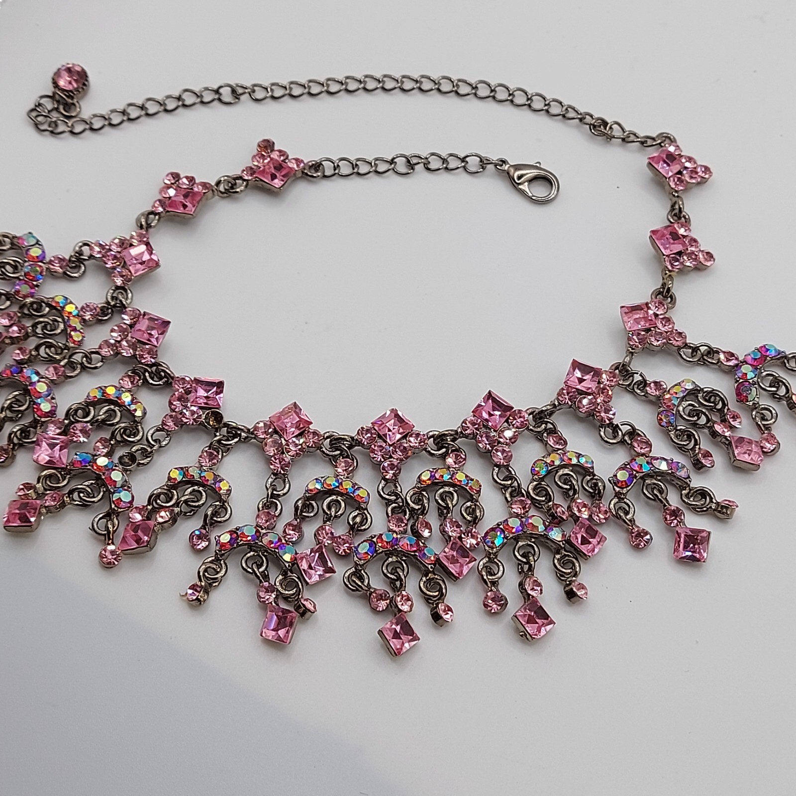 VTG Ice Rose Pink Swarovski Necklace with AB signed SNK stunning 18″ Excellent