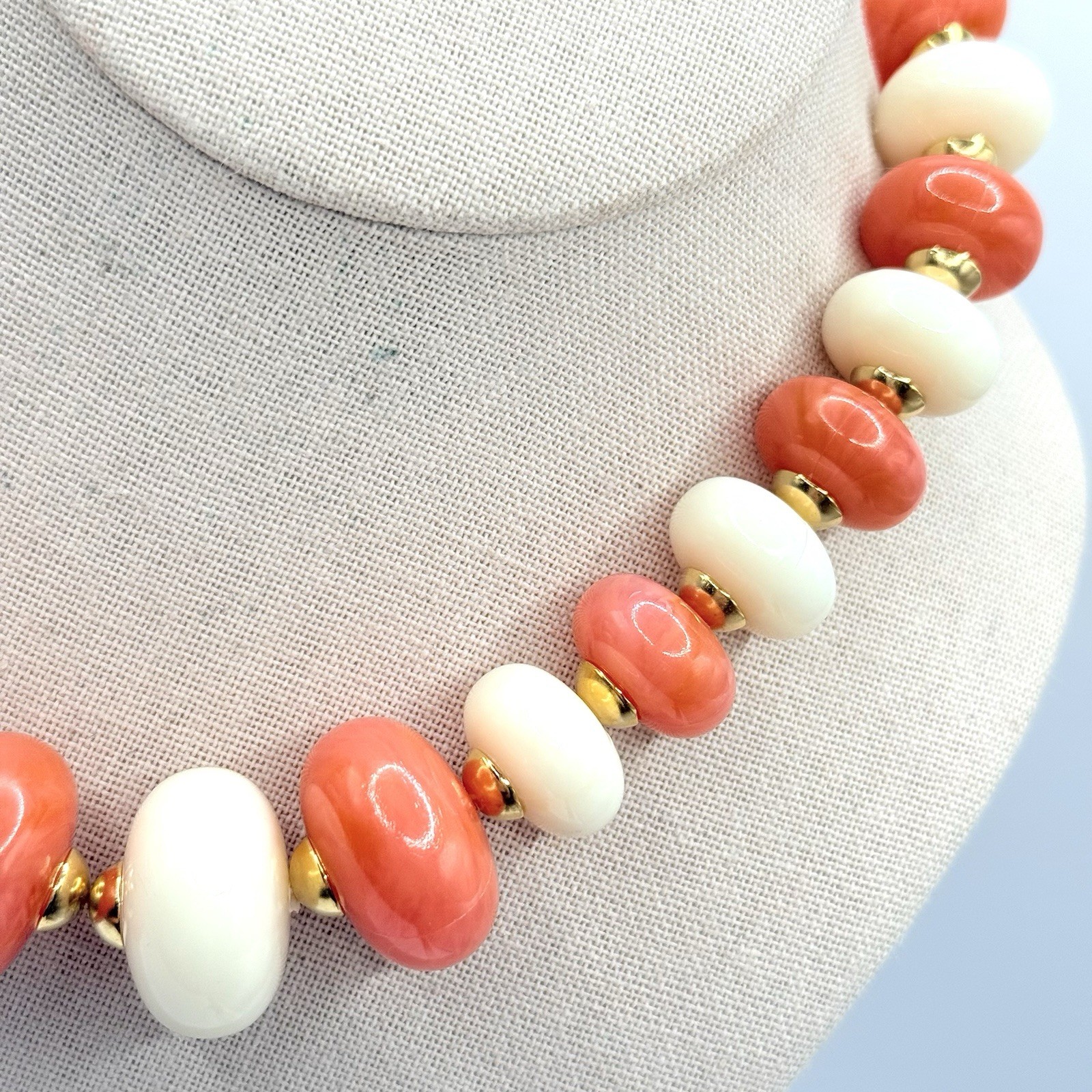 Vtg Chunky Necklace Choker Mid Century Orange Cream Lucite Beads Gold Caps R
