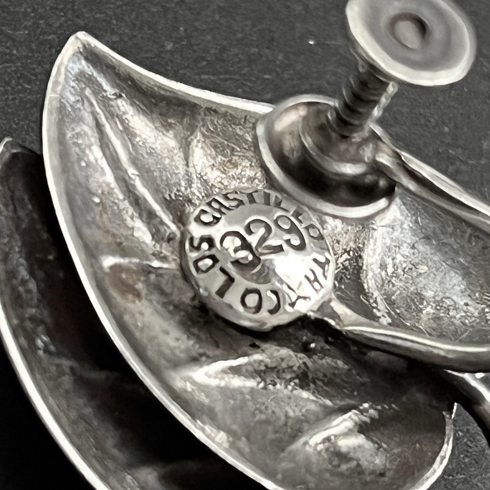 Vintage Los Castillo Taxco Sterling Silver Leaf Swirl Screw Back Earrings