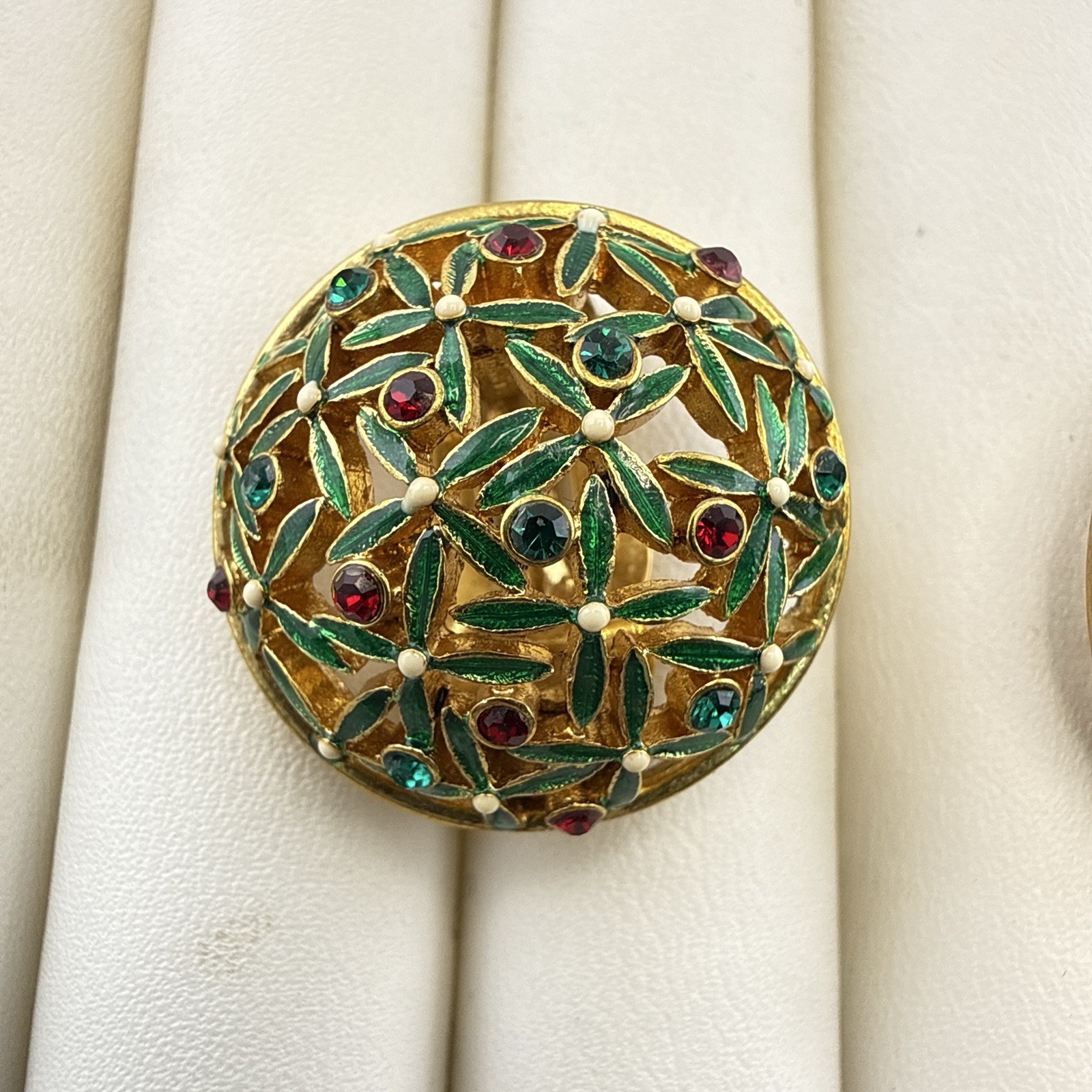 Joan Rivers Earrings Rhinestone Green Red Blue CLIP ON Enamel Jewel Gold Round