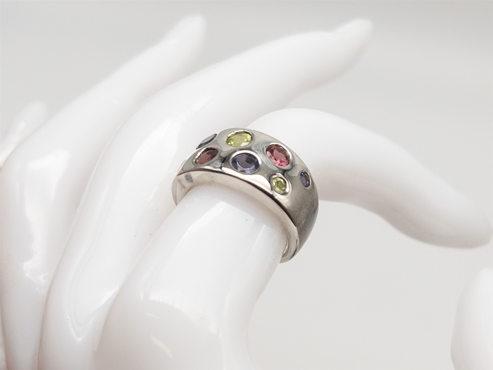 Designer $400 3ct Natural Garnet Iolite Periot Sterling Silver 10mm Band Ring