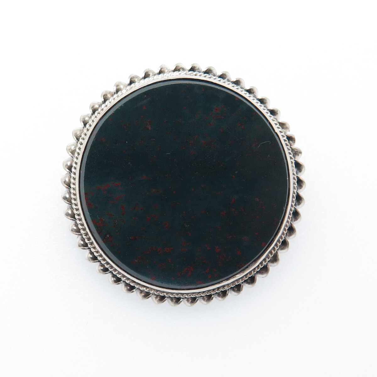 Silver-Tone Antique Victorian Real Round-Cut Bloodstone Twisted Bezel Pin Brooch