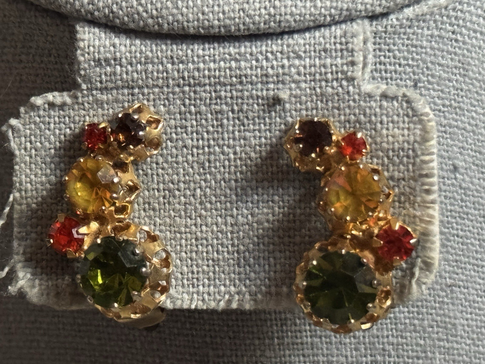 Vtg Signed Austria Crystal Climber Earrings Orange Green Yellow – Fall Colors