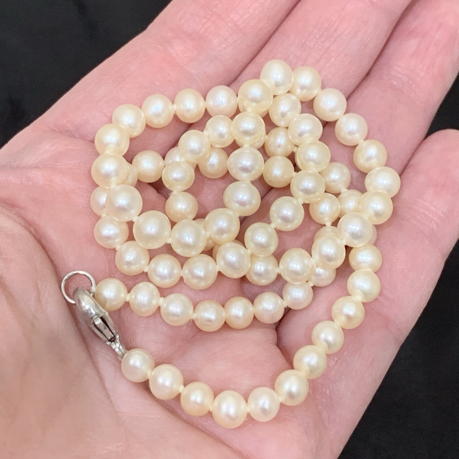 Cultured Pearl Necklace Strand Off-White 5mm 925 Sterling Silver Honora Knot 18″