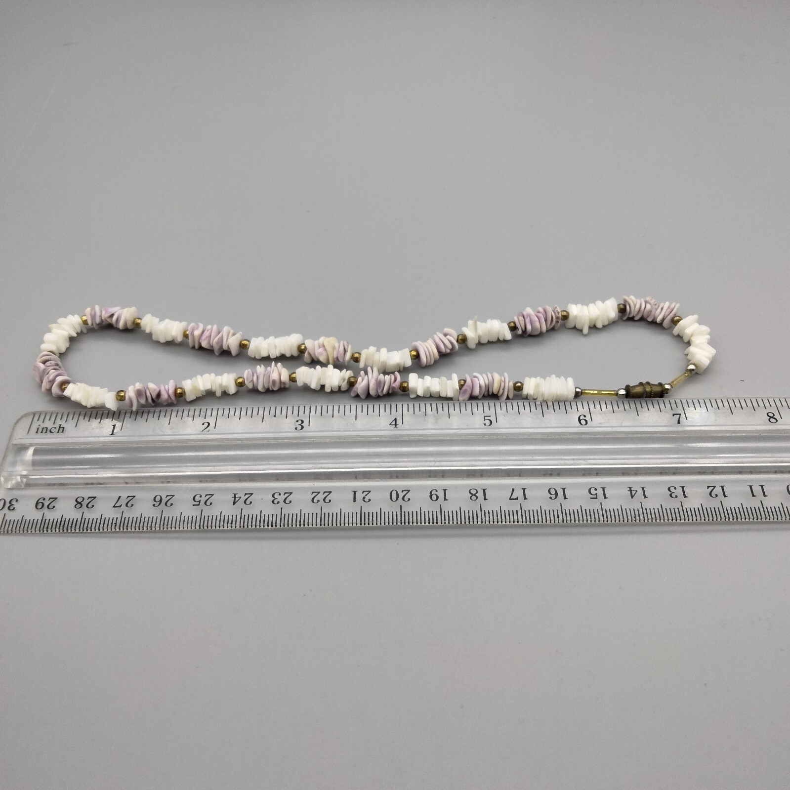 MermaidCore Purple White Puka Choker Necklace Surfer 16″ Gold Tone VTG Beach