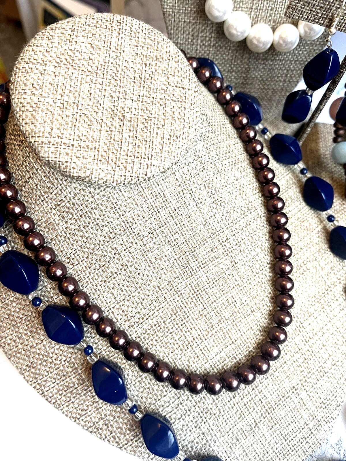 Vtg Retro & 80’s Core Necklace Bold Faux Pearl Stone Acrylic Crystal Lot-8.