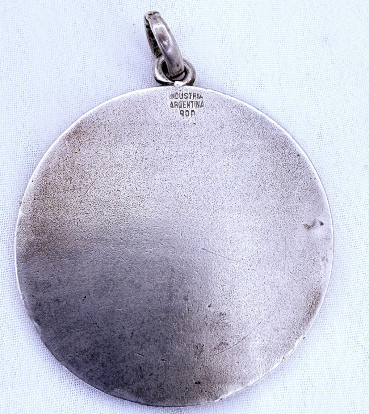Vintage Sterling Silver 900 Virgin Mary Apparition Relief Medal Pendant 39mm