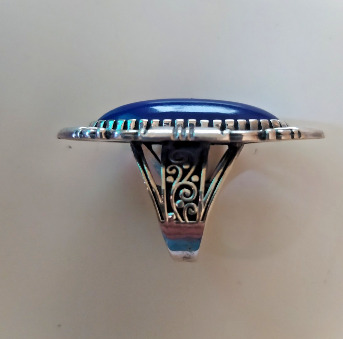 Ancient Vintage Victorian Sterling Silver Ring Blue Lapis lazuli Stone Size 8.5