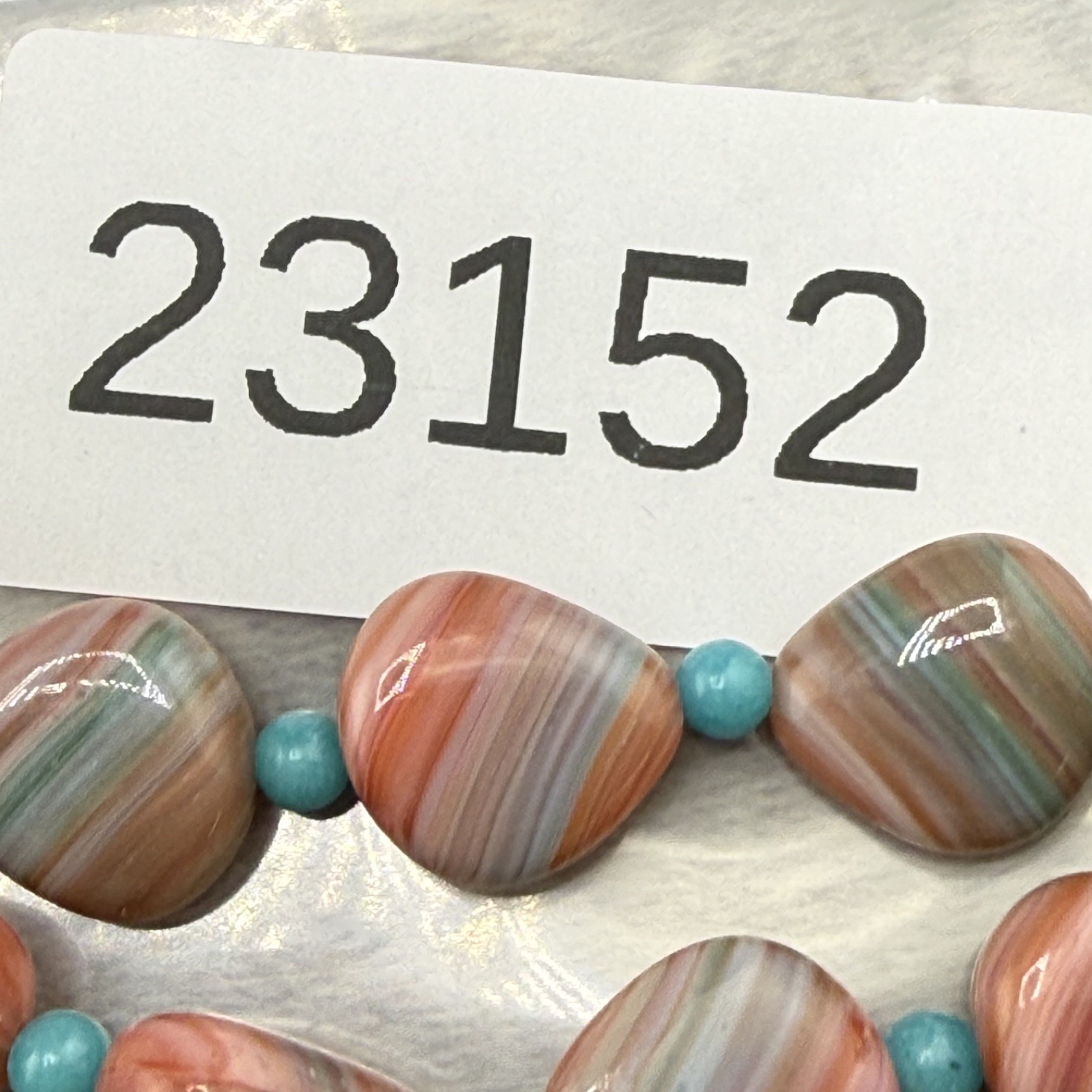 Vintage Polished Stone Necklace Pink Blue Sunrise Beaded 19”